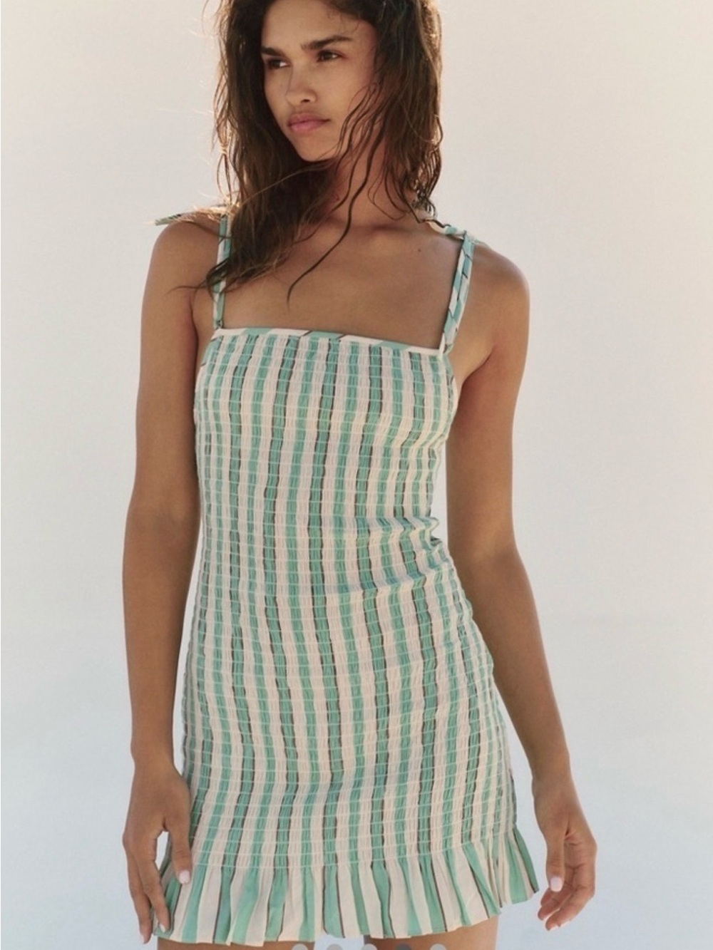 Free People Green and White Striped Mini Dress